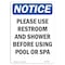Signmission OSHA Notice, 5" Height, Please Use Restroom And Shower Sign, 5" X 3.5", Portrait OS-NS-D-35-V-17636 - alternate 1